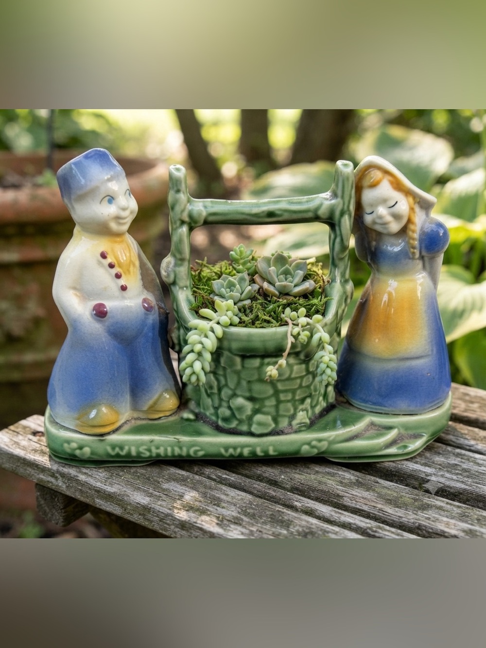 vintage Shawnee USA #710 Dutch Boy and Girl Wishing Well ceramic planter
